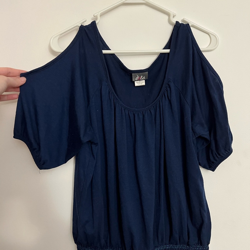 Dark Blue Cold Shoulder Top